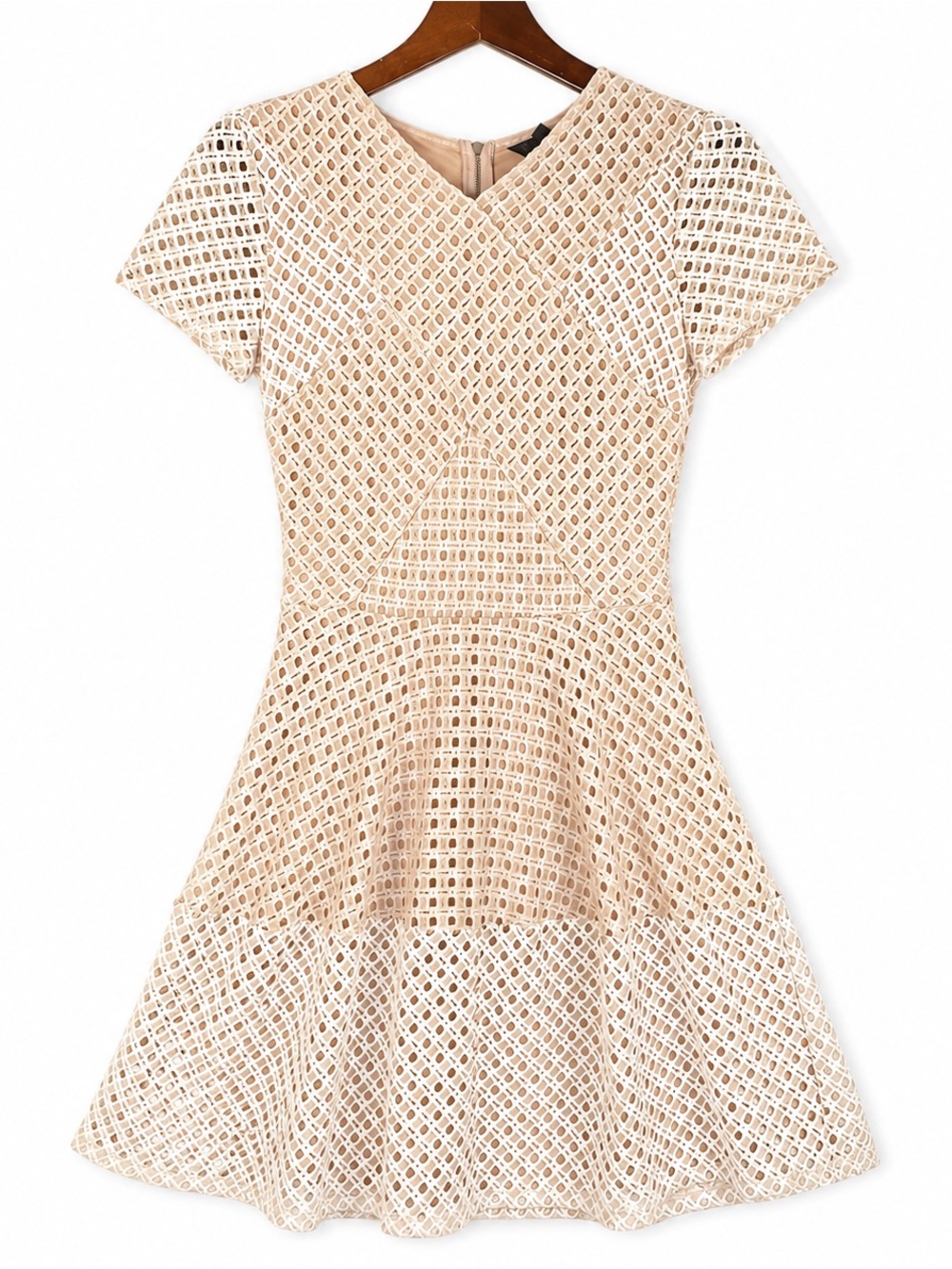 BCBGMAXAZRIA Elyze Lace Overlay Fit Flare Dress XS NWT Blush Pink